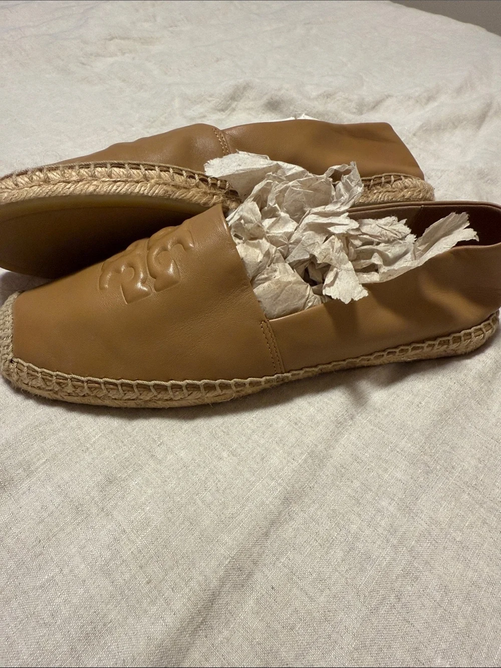 Tory Burch Caramel Leather Espadrille Slip-Ons
